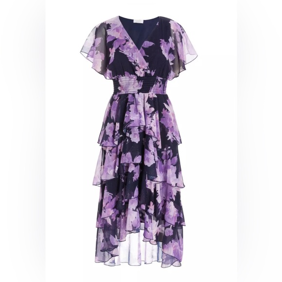 Flattering Navy Floral Tiered Midi Dress - Picture 3 of 5